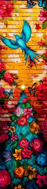 Free printable Christmas bookmarks of a red and yellow Christmas tree